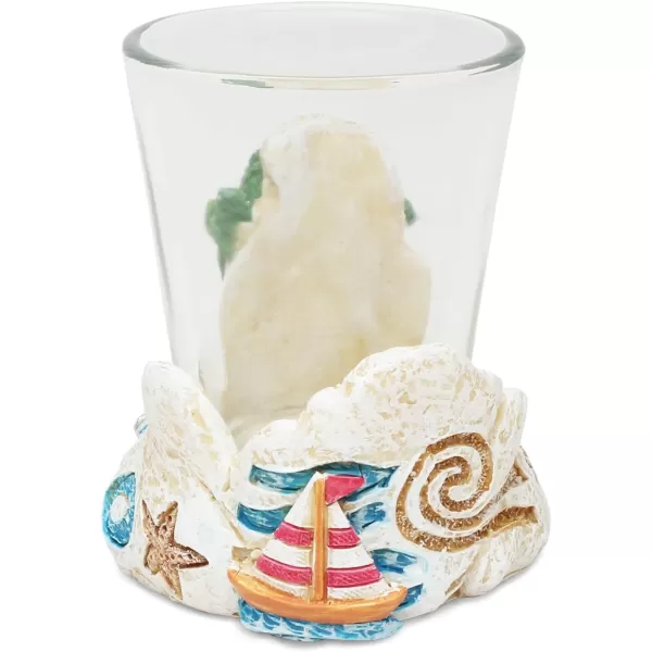 Puzzled Palm Tree Resin Stone Finish Shot Glass Holder with Clear Shot Glass Nautical Theme Quality Glassware for Bars or Parties