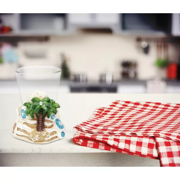 Puzzled Palm Tree Resin Stone Finish Shot Glass Holder with Clear Shot Glass Nautical Theme Quality Glassware for Bars or Parties