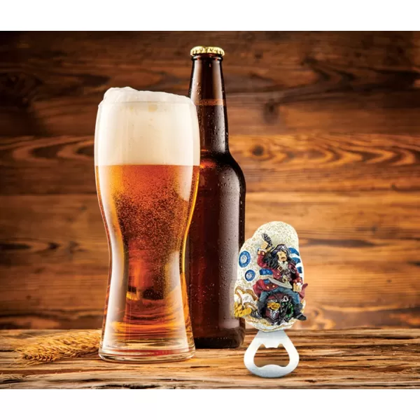 Puzzled Stone Pirate 4quot Magnet Bottle Opener Handcrafted Polyresin Kitchenware Nautical Ocean Aquatic Marine Life Theme Colorful Bar Decorative Tool Novelty Collectible Kitchen Accessory Unique Gift