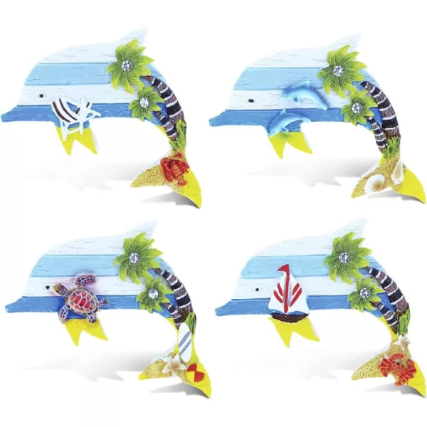 COTA Global Dolphin Refrigerator Beachwood Magnets Set of 4  Assorted Resin Beach Design Fun ampamp Cute Sea Life Animals Magnets for Kitchen Fridge Locker Home Decor ampamp Office Decor Novelty  4 Pack