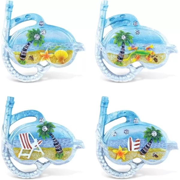 COTA Global Scuba Gear Refrigerator Silver Beach Magnets Set of 4  Assorted Resin ampamp Crystals Design Fun ampamp Cute Ocean Magnets for Kitchen Fridge Locker Home Decor ampamp Office Novelty  4 Pack