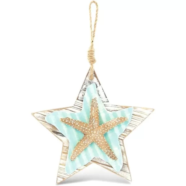 CoTa Global Aquarius Hanging Starfish Nautical Decor Wall Accent Nautical Themed Wood Accent Beach Decor for Wall Novelty Turquoise Starfish with Hanging Rope