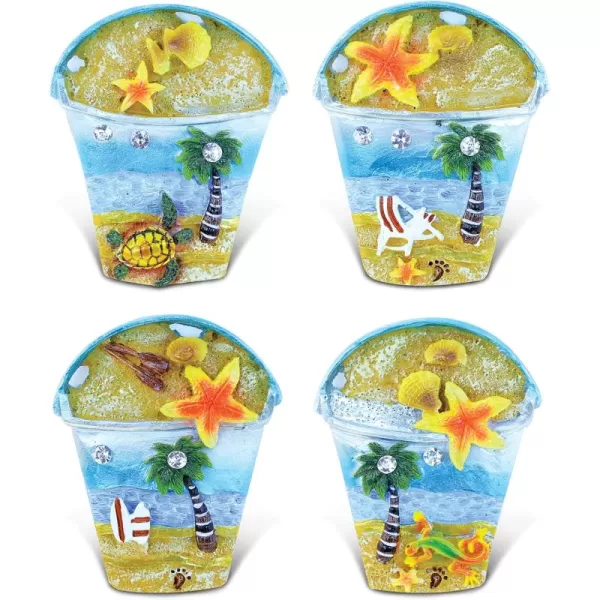 CoTa Global Beach Bucket Refrigerator Silver Beach Magnets Set of 4  Assorted Resin and Crystals Design Fun ampamp Cute Ocean Magnets For Kitchen Fridge Locker Home Decor ampamp Office Decor Novelty  4 Pack