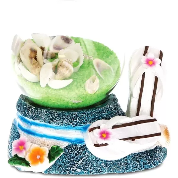 CoTa Global Green Sand and Seashells wLarge Stripes Flip Flops Snow Globe Table Top Footwear Sandals Slippers ampamp Flowers Decorative Toy Stone Globe 3 Inches  Nautical BeachSummerUnderwater Theme
