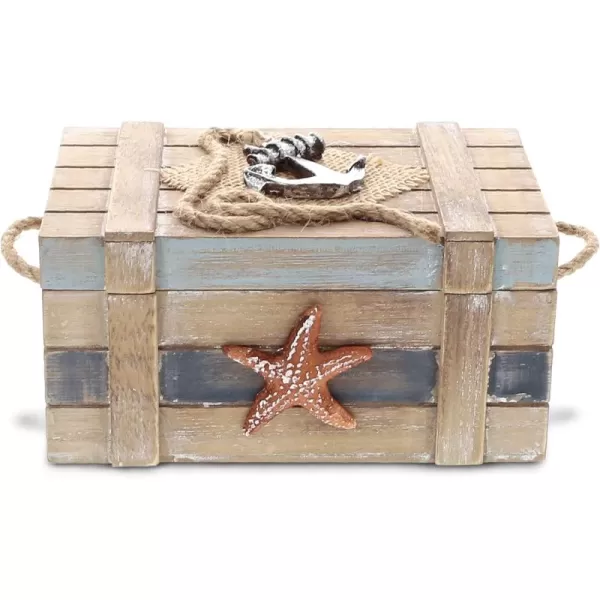 CoTa Global Neptune Wooden Jewelry Box  Handcrafted Nautical Trinket with Starfish and Boat Anchor Decorations Accent Tabletop Home Decor Beach Starfish Jewelry Storage Organizer  65 Inches