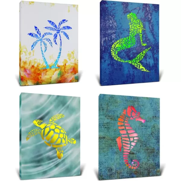 CoTa Global Owl Buddha Tree of Life Day of the Dead Light Up LED Wall Art  Color Changing LED Light Up Picture Art for Wall Hang  Home Decor Wall Art for Bedroom and Living Room  16x12 Inch4 pack  Seahorse  Sea Turtle  Mermaid  Palm Tree