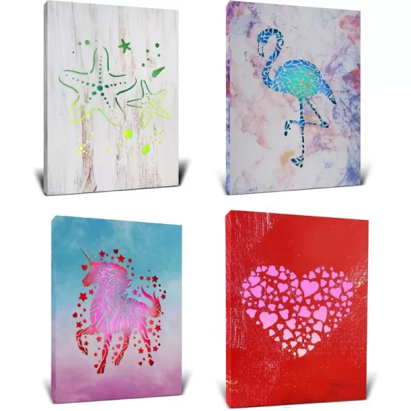 CoTa Global Owl Buddha Tree of Life Day of the Dead Light Up LED Wall Art  Color Changing LED Light Up Picture Art for Wall Hang  Home Decor Wall Art for Bedroom and Living Room  16x12 Inch4 pack  Hearts  Starfish  Flamingo  Unicorn