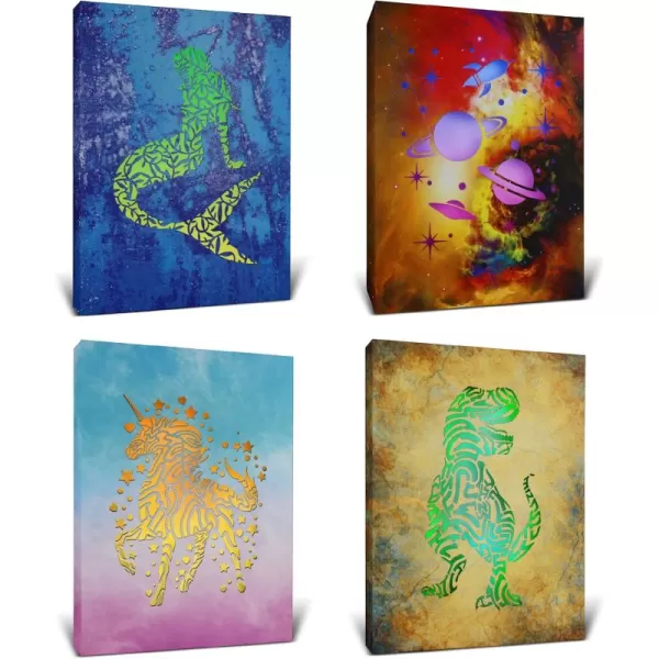 CoTa Global Owl Buddha Tree of Life Day of the Dead Light Up LED Wall Art  Color Changing LED Light Up Picture Art for Wall Hang  Home Decor Wall Art for Bedroom and Living Room  16x12 Inch4 pack  Mermaid  Space  Dinosaur  Unicorn