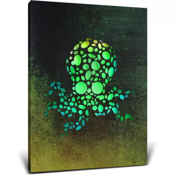 CoTa Global Owl Buddha Tree of Life Day of the Dead Light Up LED Wall Art  Color Changing LED Light Up Picture Art for Wall Hang  Home Decor Wall Art for Bedroom and Living Room  16x12 InchOctopus