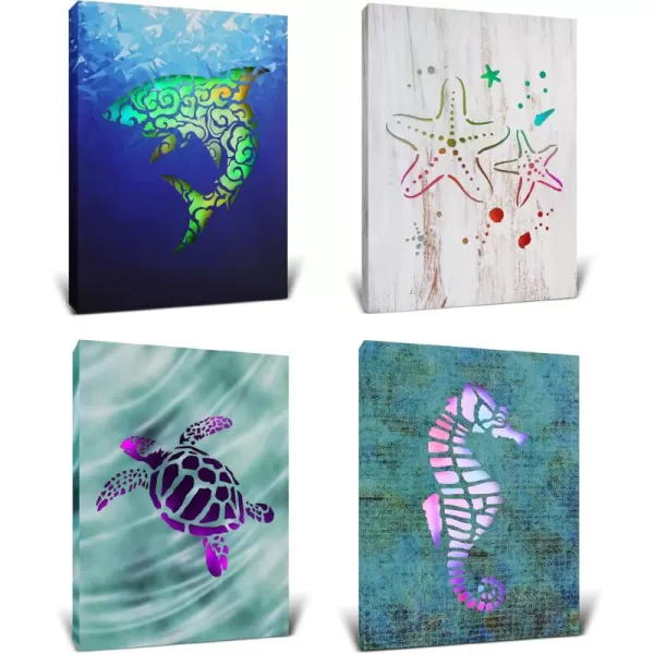 CoTa Global Owl Buddha Tree of Life Day of the Dead Light Up LED Wall Art  Color Changing LED Light Up Picture Art for Wall Hang  Home Decor Wall Art for Bedroom and Living Room  16x12 Inch4 pack  Starfish  Seahorse  Sea Turtle  Shark