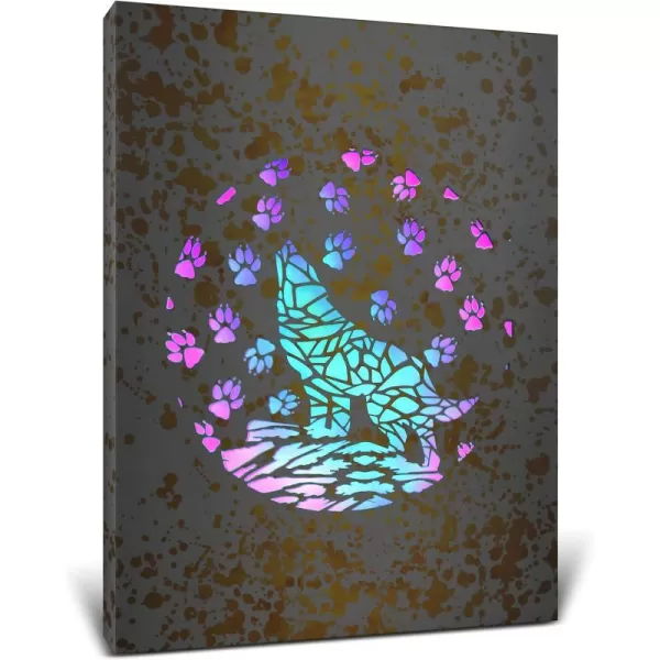 CoTa Global Owl Buddha Tree of Life Day of the Dead Light Up LED Wall Art  Color Changing LED Light Up Picture Art for Wall Hang  Home Decor Wall Art for Bedroom and Living Room  16x12 InchWolf