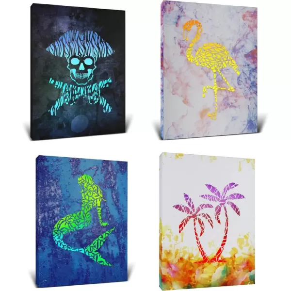 CoTa Global Owl Buddha Tree of Life Day of the Dead Light Up LED Wall Art  Color Changing LED Light Up Picture Art for Wall Hang  Home Decor Wall Art for Bedroom and Living Room  16x12 Inch4 pack  Flamingo  Mermaid  Palm Tree  Pirate