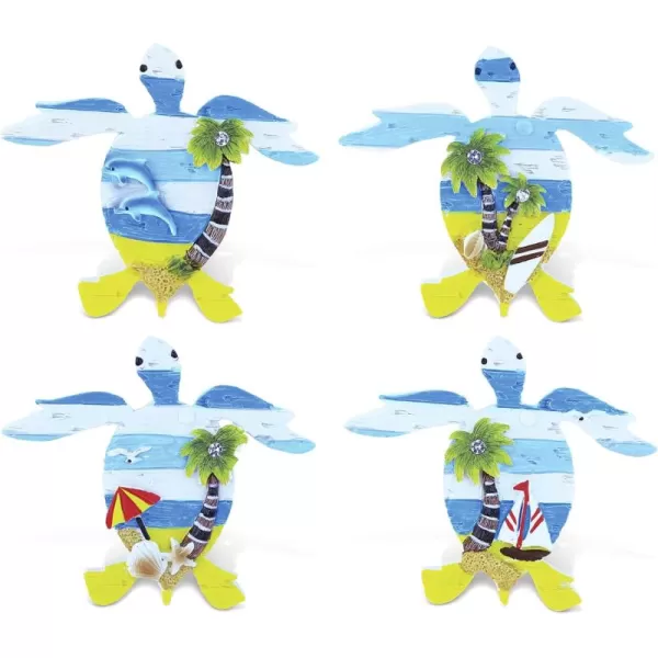 CoTa Global Sea Turtle Refrigerator Beachwood Magnets Set of 4  Assorted Resin Beach Design Fun ampamp Cute Ocean Life Animal Magnet For Kitchen Fridge Locker Home Decor ampamp Office Decor Novelty  4 Pack
