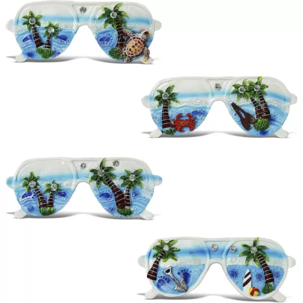 CoTa Global Sunglass Refrigerator Blue Sand Magnets Set of 4  Assorted Resin Nautical Design Fun ampamp Cute Beach Rhinestone Magnet For Kitchen Fridge Locker Home Decor ampamp Office Decor Novelty  4 Pack