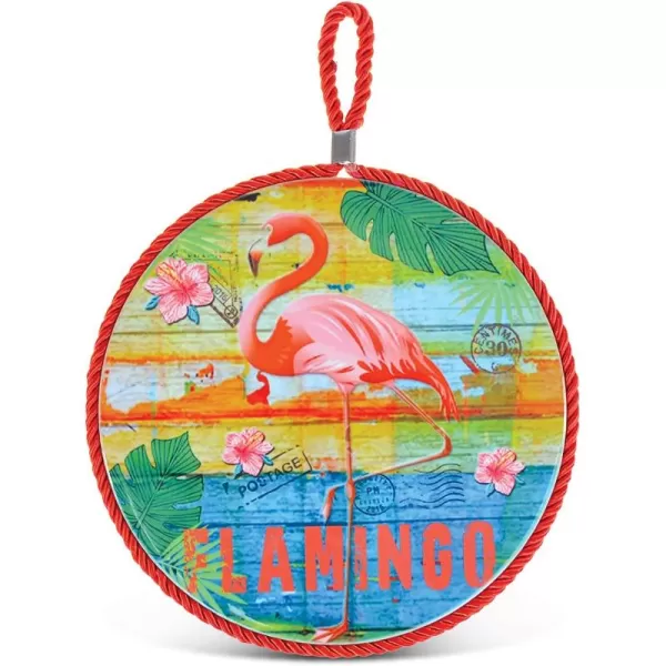 Puzzled Ceramic Tropical Pink Flamingo Kitchen Pot Holder 65quot Includes Rope Border Hanging Handle Multipurpose for Pans Trivets Coasters Spoon Rests  Ocean Sea Life Home Decor ampamp Kitchen Accessories