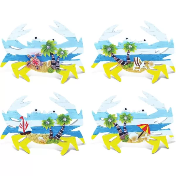 Puzzled Crab Refrigerator Beachwood Magnet  Ocean Life Theme  Set of 4  Unique Affordable Gift and Souvenir  Item 7619