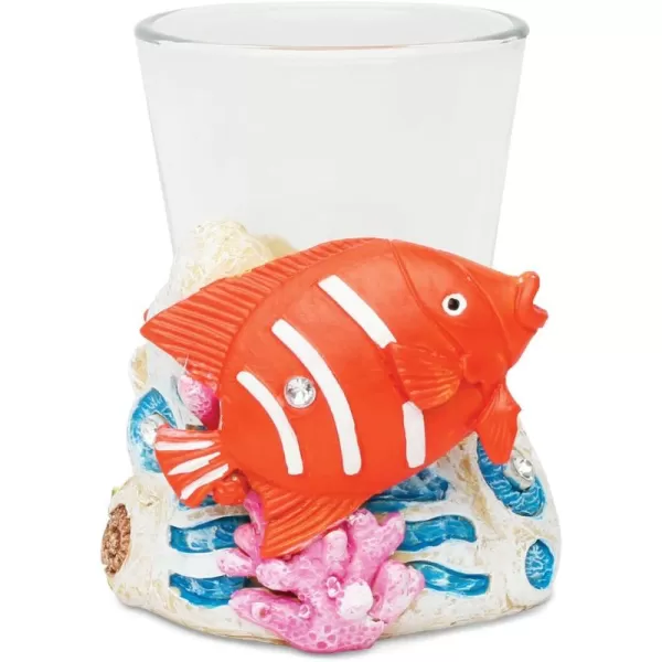 Puzzled Fish Resin Stone Finish Shot Glass Holder wClear Shot Glass Nautical Theme Corals Quality Glassware for BarsParties Liquor Drinking Glass Accessory