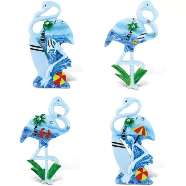 Puzzled Flamingo Refrigerator Blue Sand Magnet  Birds Theme  Set of 4  Unique Affordable Gift and Souvenir  Item 7675