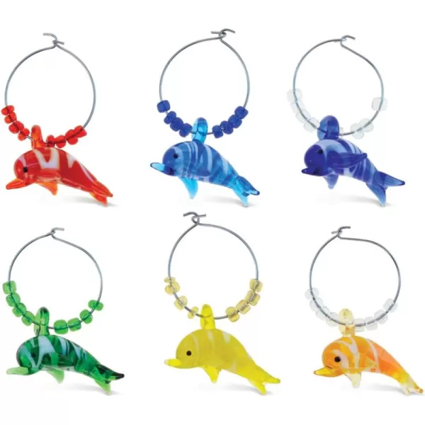 Puzzled Glass Dolphin Wine Charms Set of 6