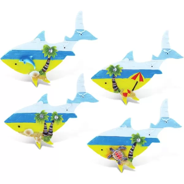 Puzzled Shark Refrigerator Beachwood Magnet  Ocean Life Theme  Set of 4  Unique Affordable Gift and Souvenir  Item 7627
