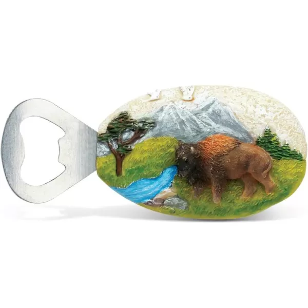 Puzzled Stone Buffalo 4quot Magnet Bottle Opener Handcrafted Resin Kitchenware Forest Trees Jungle Wild Animal Theme Colorful Bar Decorative Tool Novelty Collectible Kitchen Unique Accessory Gift