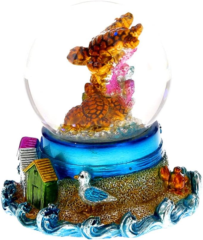 CoTa Global Sea Turtle Snow Globe Table Top Animal Decorative Toy Colorful Stone Tortoise Globe wBeach Houses Starfish and Corals 3 Inches  Nautical UnderwaterIslandParadise Theme