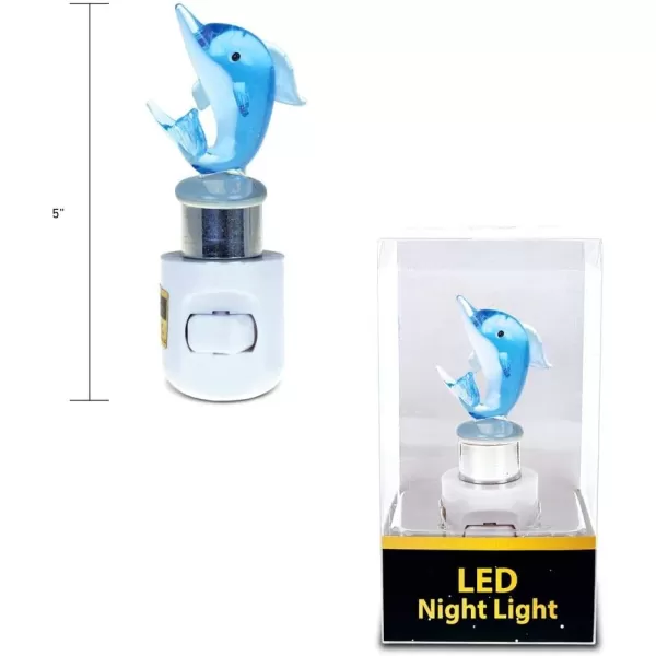COTA Global Dolphin Night Light  Home Dcor Wall Plug in Night Light with Switch Unique Decorative Hand Made LED Glass Art Nightlight  45 Inches