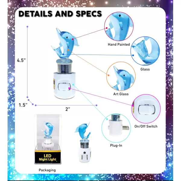COTA Global Dolphin Night Light  Home Dcor Wall Plug in Night Light with Switch Unique Decorative Hand Made LED Glass Art Nightlight  45 Inches