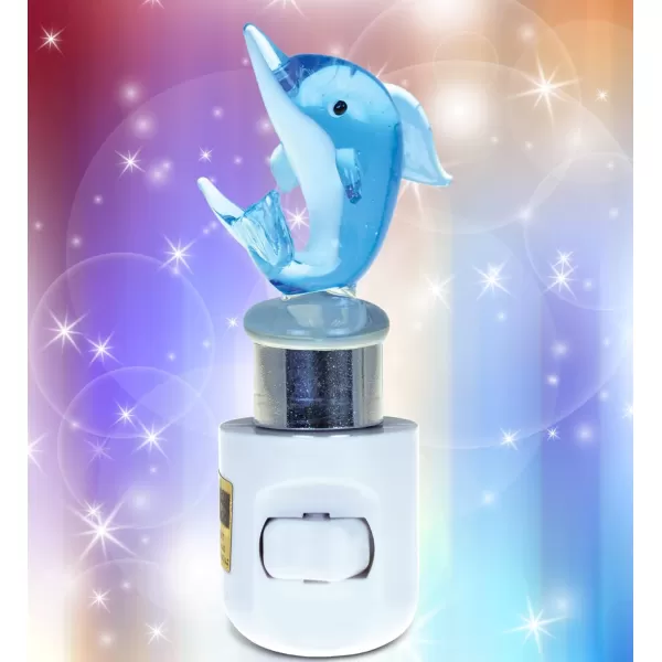 COTA Global Dolphin Night Light  Home Dcor Wall Plug in Night Light with Switch Unique Decorative Hand Made LED Glass Art Nightlight  45 Inches