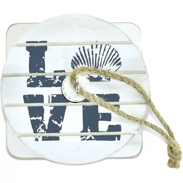 COTA Global Dream Coasters Nautical Wooden Coaster Set  Rustic Round Coaster Set with Holder Cute Beach Theme Drink Coasters Set for Spill and Scratch Free Tabletop  6 Coasters and 1 Holder Set