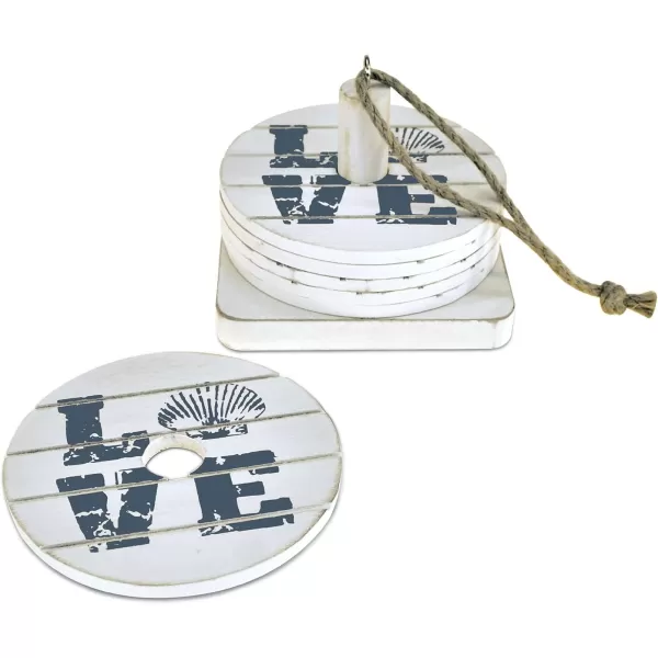 COTA Global Dream Coasters Nautical Wooden Coaster Set  Rustic Round Coaster Set with Holder Cute Beach Theme Drink Coasters Set for Spill and Scratch Free Tabletop  6 Coasters and 1 Holder Set
