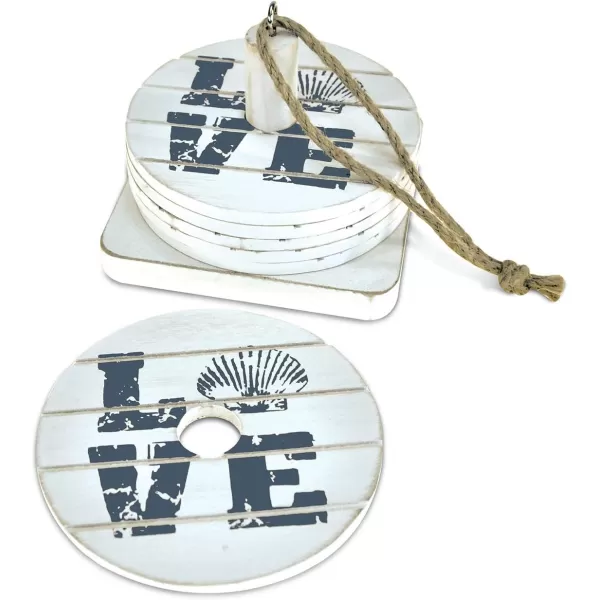 COTA Global Dream Coasters Nautical Wooden Coaster Set  Rustic Round Coaster Set with Holder Cute Beach Theme Drink Coasters Set for Spill and Scratch Free Tabletop  6 Coasters and 1 Holder Set