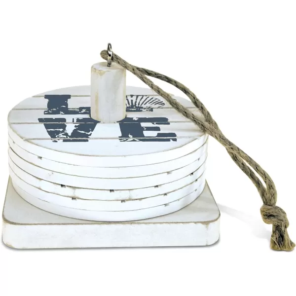 COTA Global Dream Coasters Nautical Wooden Coaster Set  Rustic Round Coaster Set with Holder Cute Beach Theme Drink Coasters Set for Spill and Scratch Free Tabletop  6 Coasters and 1 Holder Set