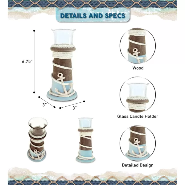 COTA Global Evian Wooden Coastal Decor Nautical Candle Holder Tabletop Candle Holder Centerpiece OceanThemed Candle Holder with Decorative Nautical Rope and Anchor Design Handmade Color May Vary