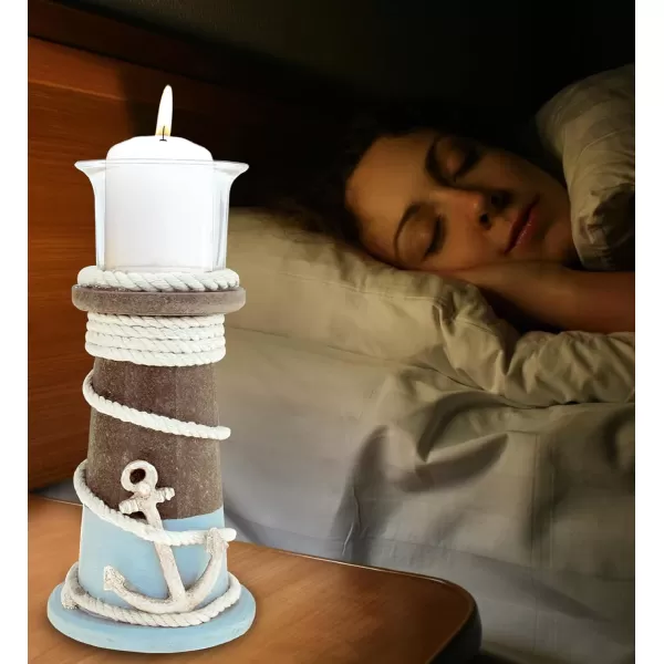 COTA Global Evian Wooden Coastal Decor Nautical Candle Holder Tabletop Candle Holder Centerpiece OceanThemed Candle Holder with Decorative Nautical Rope and Anchor Design Handmade Color May Vary