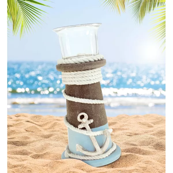 COTA Global Evian Wooden Coastal Decor Nautical Candle Holder Tabletop Candle Holder Centerpiece OceanThemed Candle Holder with Decorative Nautical Rope and Anchor Design Handmade Color May Vary