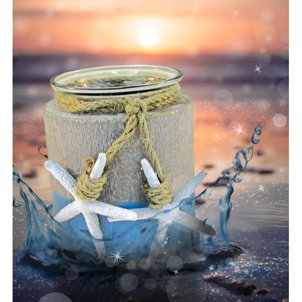 COTA Global Ocean Breeze Nautical Wooden Pillar Candle Holder  Table Centerpiece Candle Holder Decor for Beachy Decorations Rustic Candle Holder with Hanging Starfish  Handmade Color May Vary