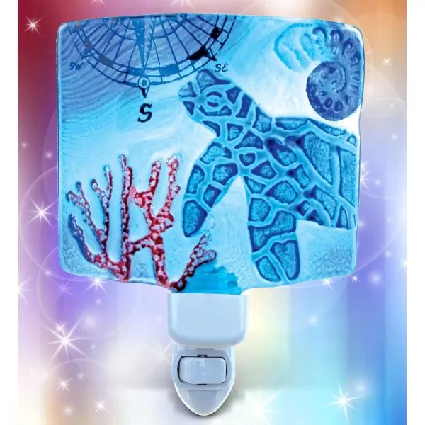 COTA Global Sea Turtle Night Light  Home Dcor Wall Plug in Night Light with Switch Unique Decorative Hand Made Glass Dcor Nightlight  6 Inches