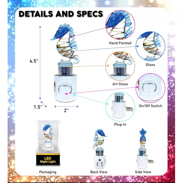 COTA Global Seahorse Night Light  Home Dcor Wall Plug in Night Light with Switch Unique Decorative Hand Made LED Glass Art Nightlight for Bathroom Nursery  45 Inches