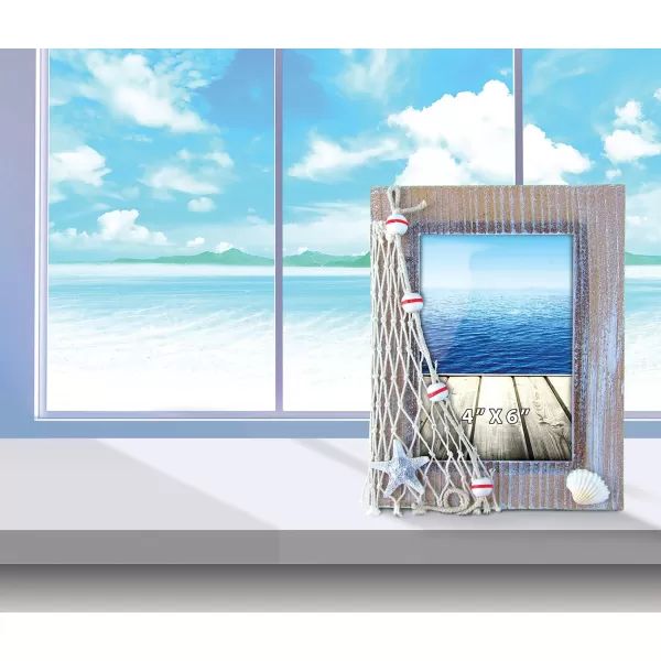 CoTa Global Brown Beach 4x6 Picture Frame  Whitewashed Distressed Wooden Frame with Beachy Decor Handmade Beach Theme Photo Frame as Nautical Decor For Home Family Photo Frames For Wall  775 Inch