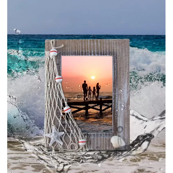 CoTa Global Brown Beach 4x6 Picture Frame  Whitewashed Distressed Wooden Frame with Beachy Decor Handmade Beach Theme Photo Frame as Nautical Decor For Home Family Photo Frames For Wall  775 Inch