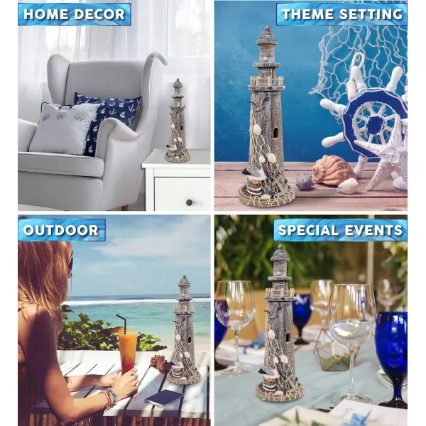 CoTa Global Brown Wooden Lighthouse Decor  Handcrafted Nautical Lighthouse Table Top Centerpiece with Pelican  Fishing Net Seashells and Anchor Decor Lighthouse Outdoor Decor  1425 Inches
