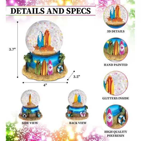 CoTa Global Cool Summer Surf Boards Snow Globe  Water Globe Figurine with Sparkling Glitter Collectible Novelty Ornament for Home Decor for Birthdays Holiday and Valentines  65mm