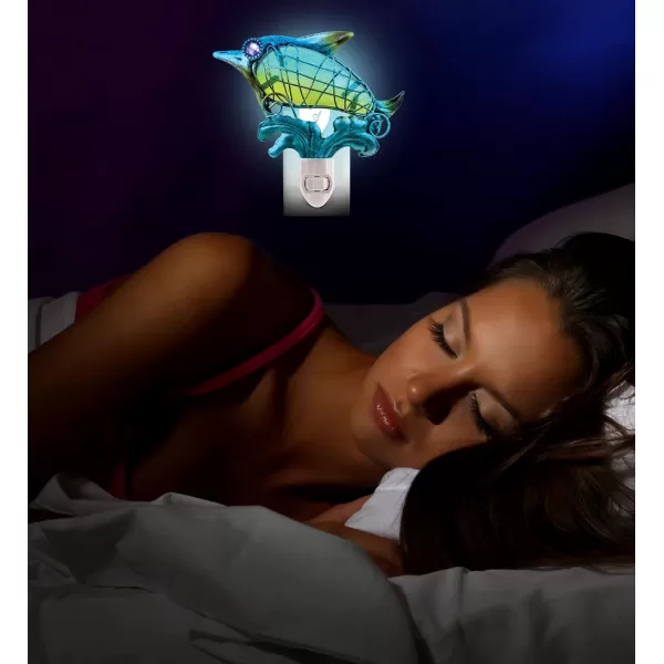 CoTa Global Dolphin Night Light  Wall Plug in Night Light with Switch Hand Made Metal ampamp Glass Nightlight for Bathroom Nursery Hallway Kitchen ampamp Bedroom  5 Inches