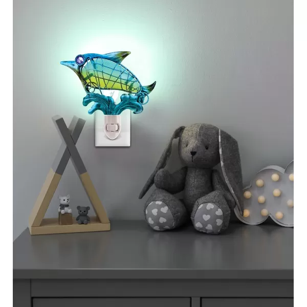 CoTa Global Dolphin Night Light  Wall Plug in Night Light with Switch Hand Made Metal ampamp Glass Nightlight for Bathroom Nursery Hallway Kitchen ampamp Bedroom  5 Inches