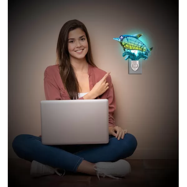 CoTa Global Dolphin Night Light  Wall Plug in Night Light with Switch Hand Made Metal ampamp Glass Nightlight for Bathroom Nursery Hallway Kitchen ampamp Bedroom  5 Inches