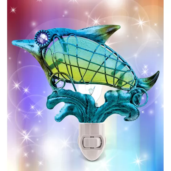 CoTa Global Dolphin Night Light  Wall Plug in Night Light with Switch Hand Made Metal ampamp Glass Nightlight for Bathroom Nursery Hallway Kitchen ampamp Bedroom  5 Inches
