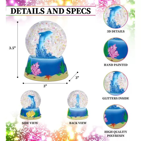 CoTa Global Dolphin Snow Globe  Sparkly Water Globe Figurine with Sparkling Glitter Collectible Novelty Ornament for Home Decor for Birthdays Christmas and Valentines Day  65mm