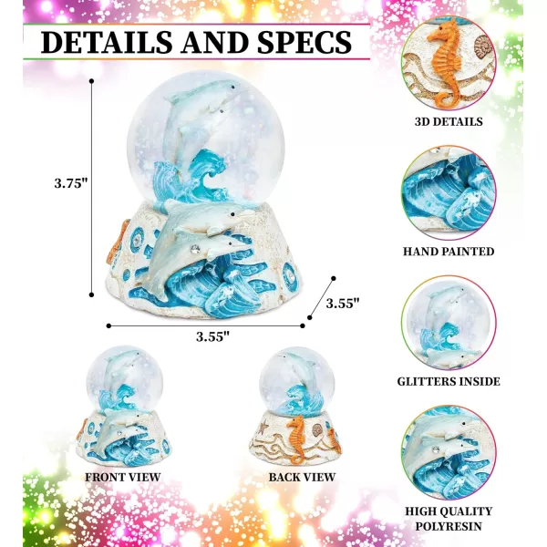 CoTa Global Dolphin Stone Snow Globe  Sparkly Water Globe Figurine with Sparkling Glitter Collectible Novelty Ornament for Home Decor for Birthdays Christmas and Valentines Day