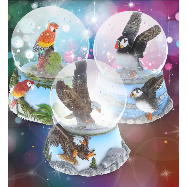 CoTa Global Eagle Parrot Puffin Snow Globe Set of 3  Water Globe Figurines with Glitter Collectible Novelty Ornament for Home Decor for Birthdays Christmas and Valentine  65mm